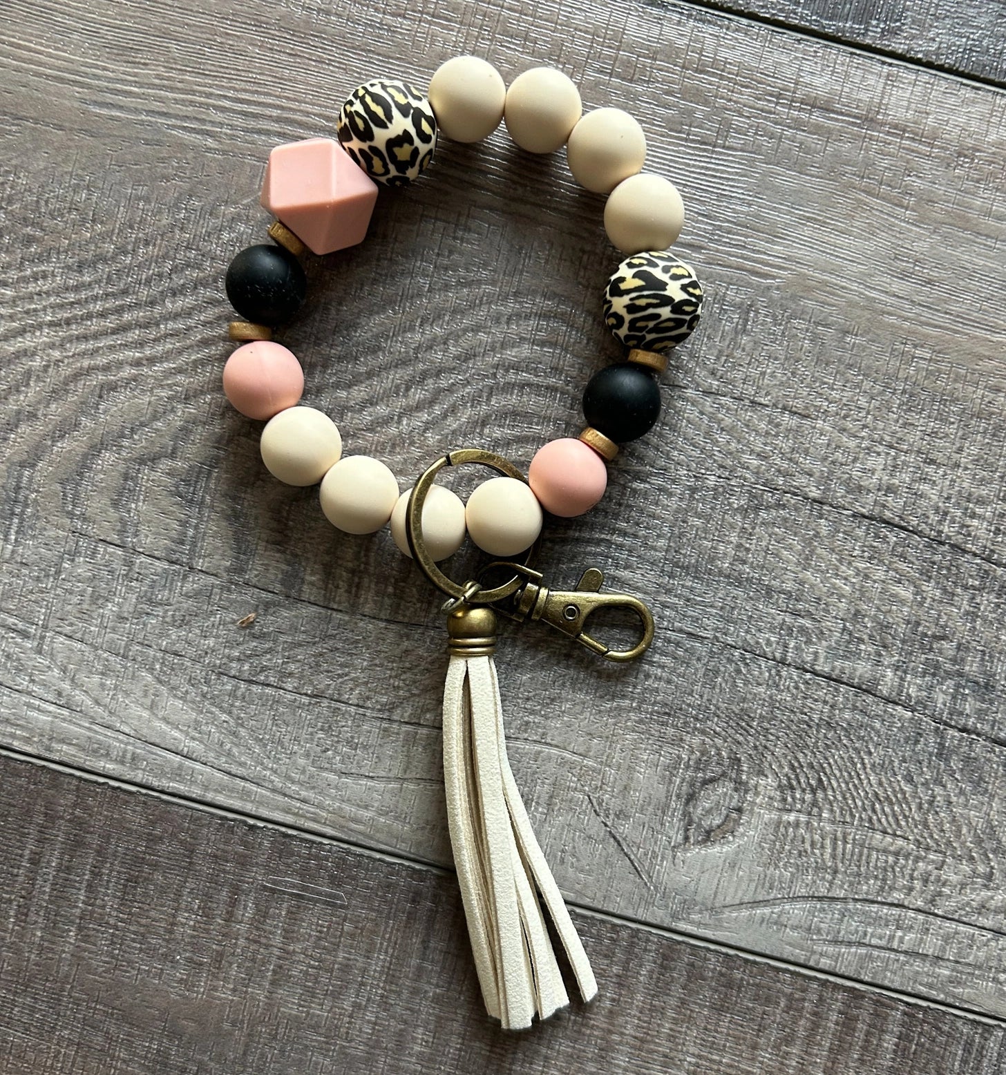 Pink/Leopard Silicone Key Chain Wristlet