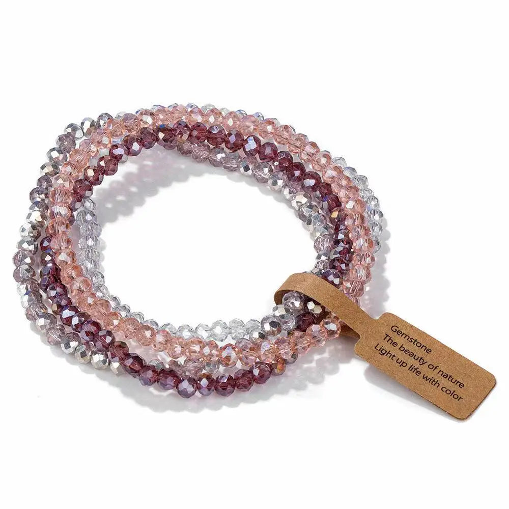Light Pink/Burgundy Bead Stack Bracelet