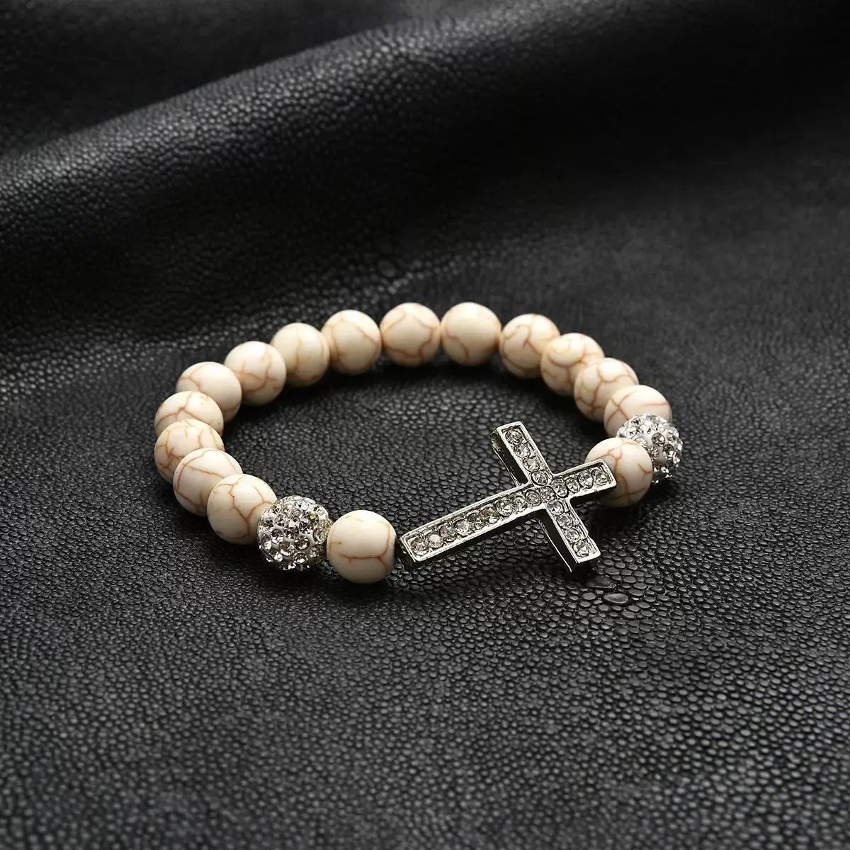 Rhinestone Cross Bead Bracelet