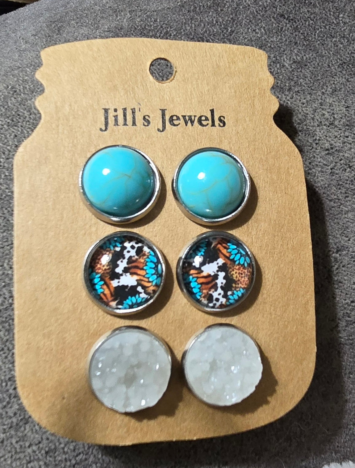 Brown, Teal, White Earrings Set