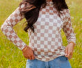 Mocha Checkered Mesh Top