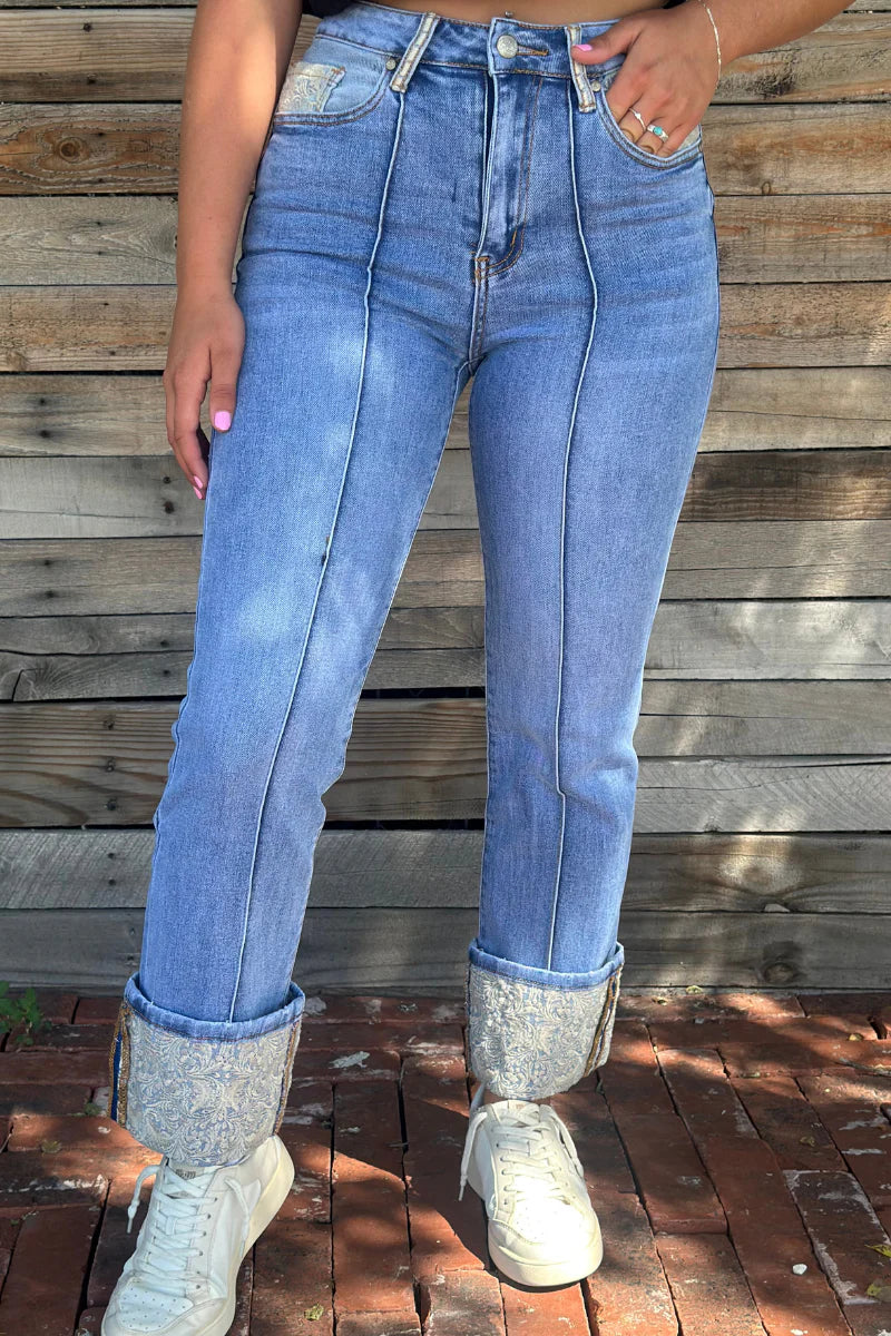 Sterling Kreek Embroidered Cuff Jeans