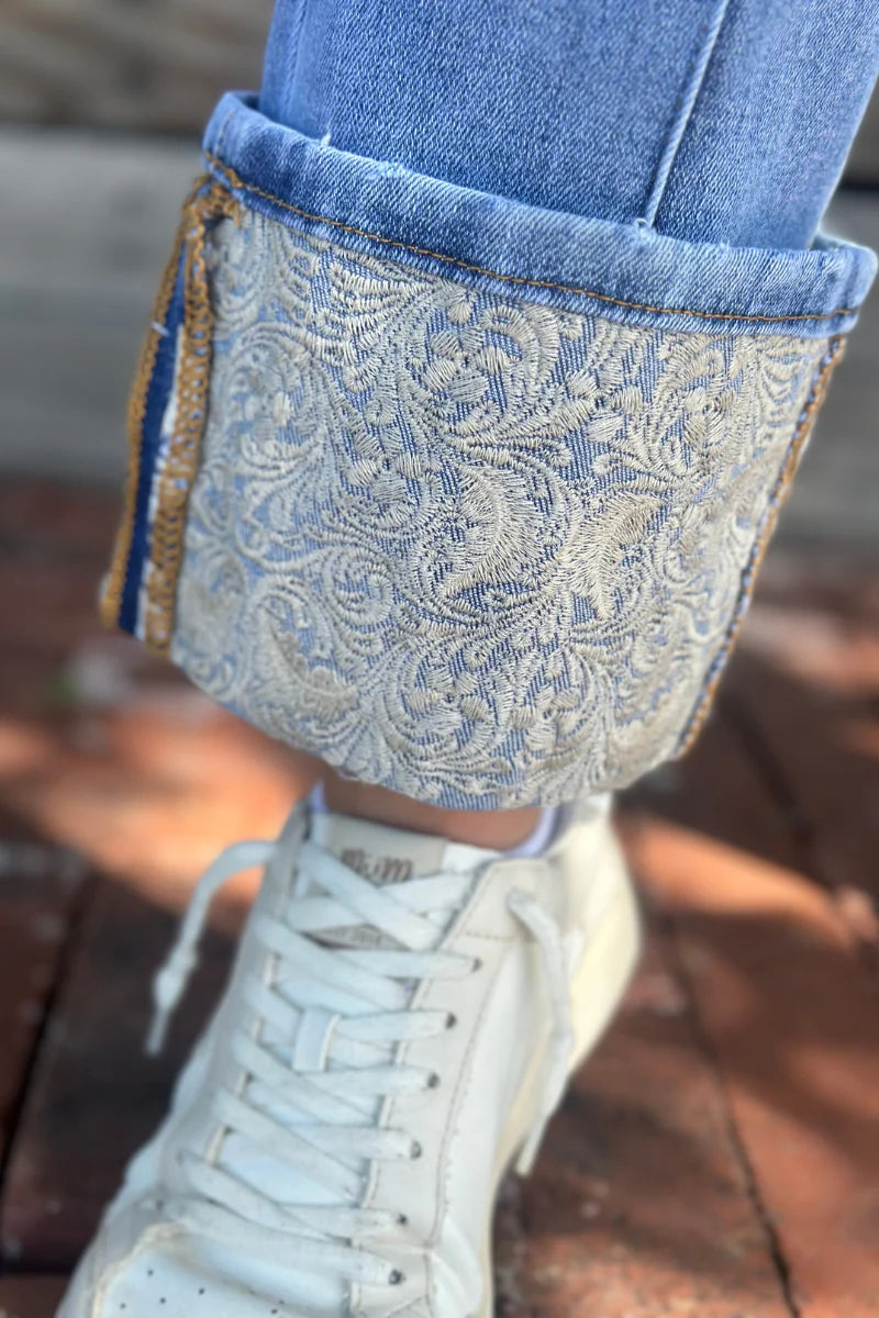 Sterling Kreek Embroidered Cuff Jeans